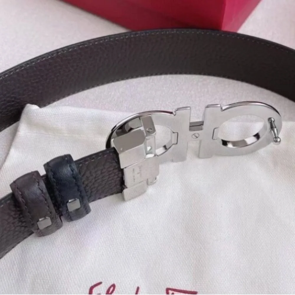 Salvatore Ferragamo Black Leather Belt with Silver Buckle